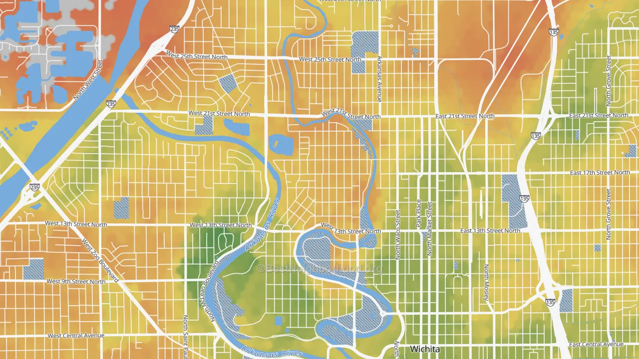 Bike Grade map of North Riverside, Wichita, KS