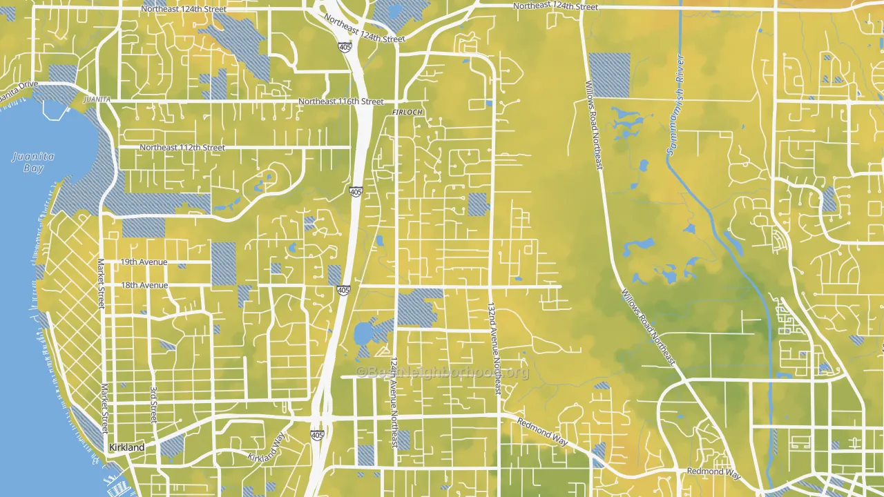Bike Grade map of North Rose Hill, Kirkland, WA
