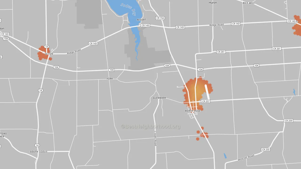 Bike Grade map of North Rose, NY
