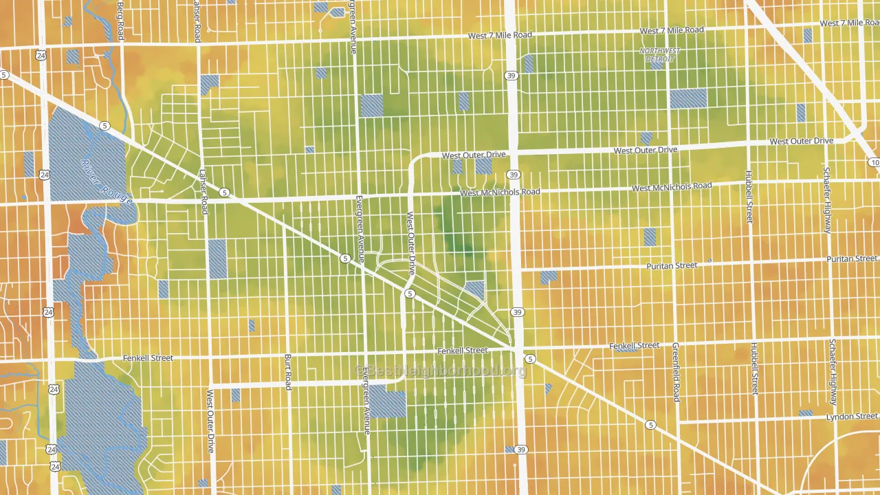 Bike Grade map of North Rosedale Park, Detroit, MI