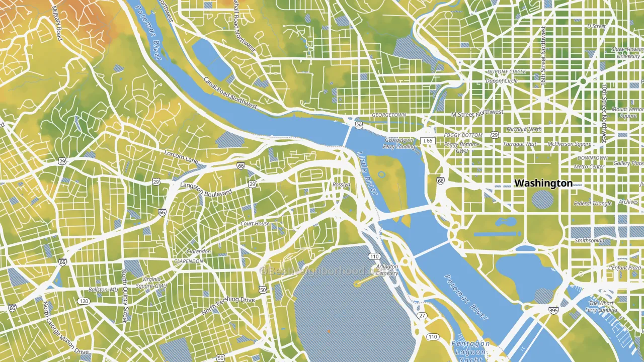 Bike Grade map of North Rosslyn, Arlington, VA