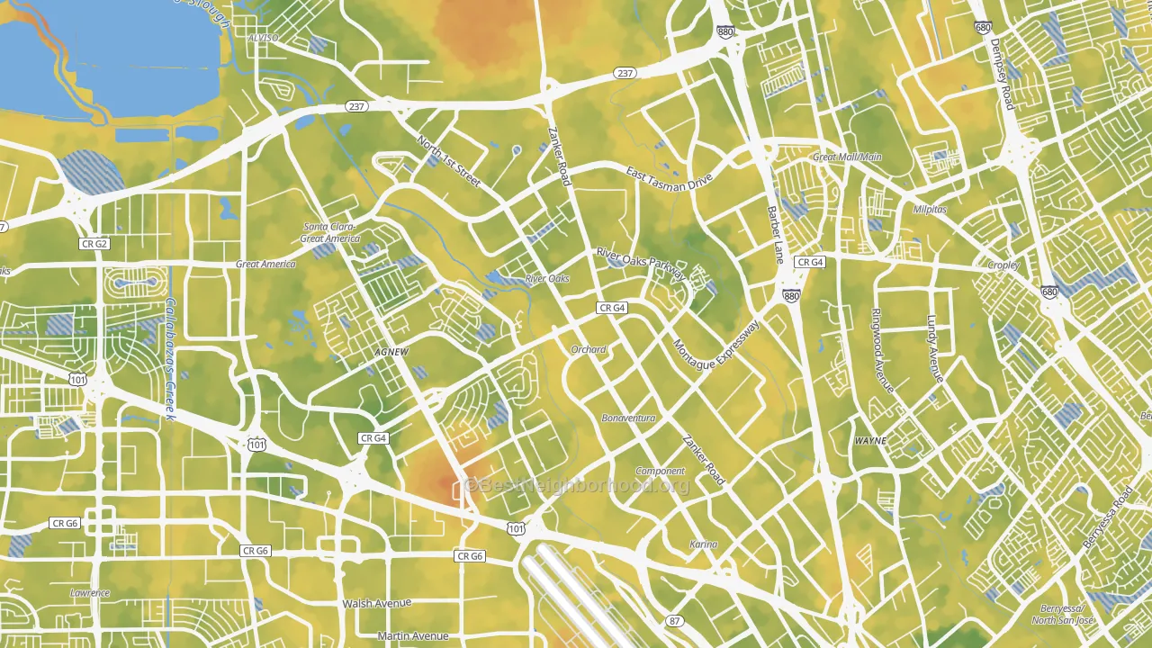 Bike Grade map of North San Jose, San Jose, CA
