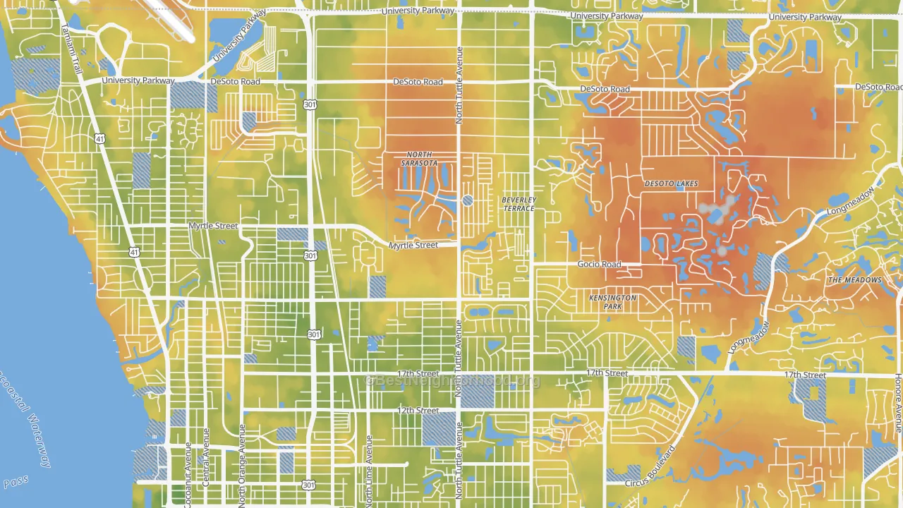 Bike Grade map of North Sarasota, FL