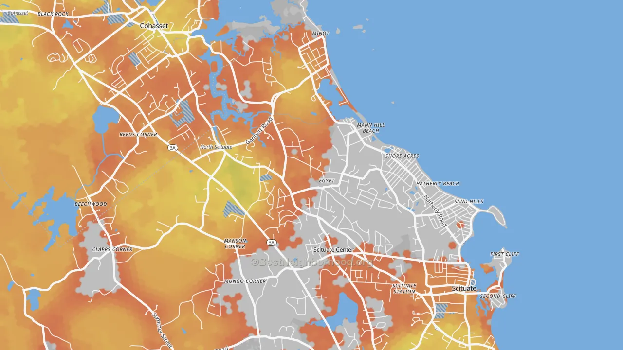 Bike Grade map of North Scituate, MA