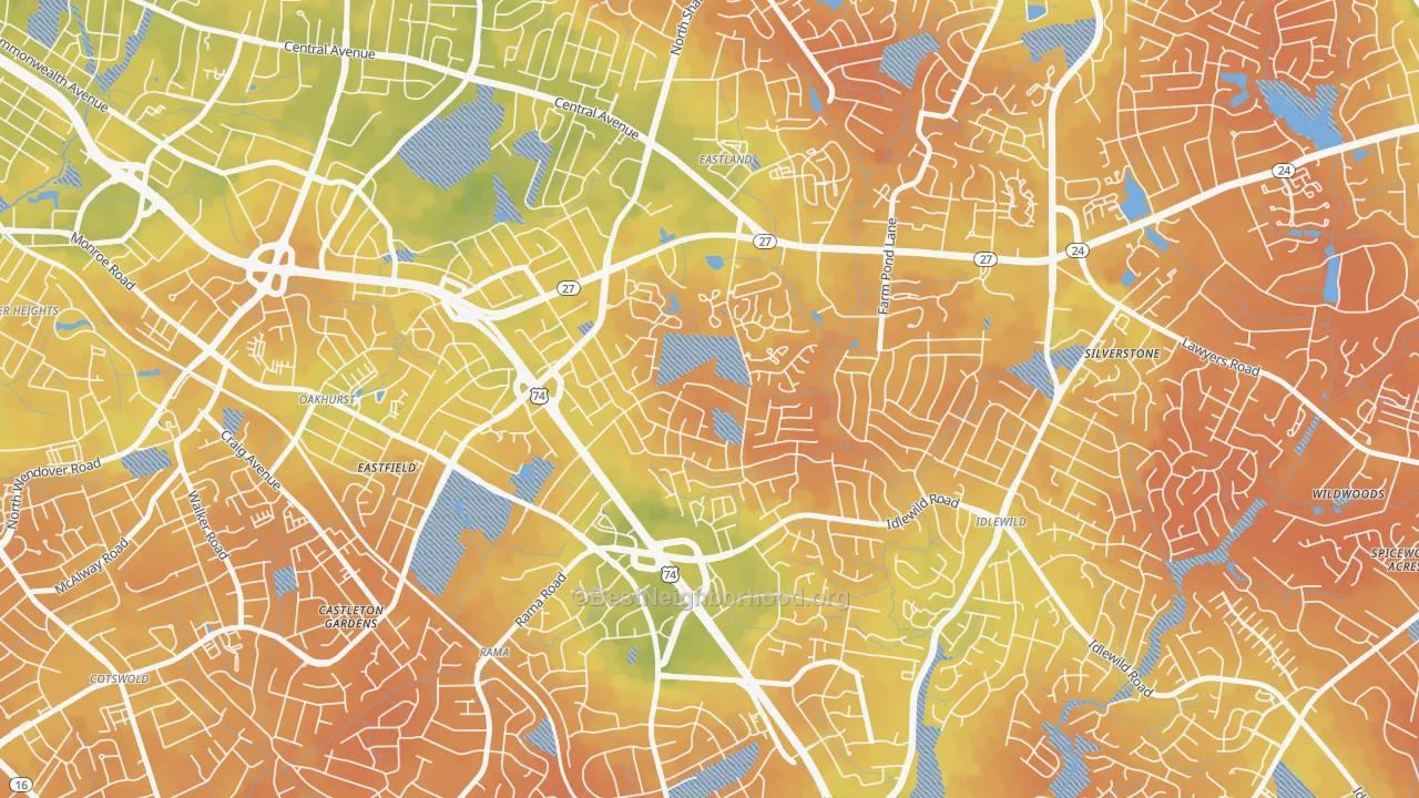Bike Grade map of North Sharon Amity, Charlotte, NC