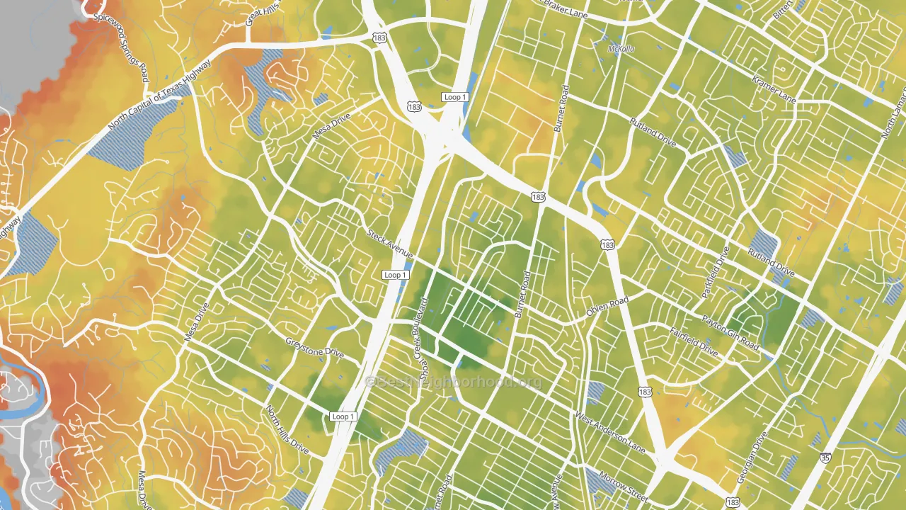 Bike Grade map of North Shoal Creek, Austin, TX