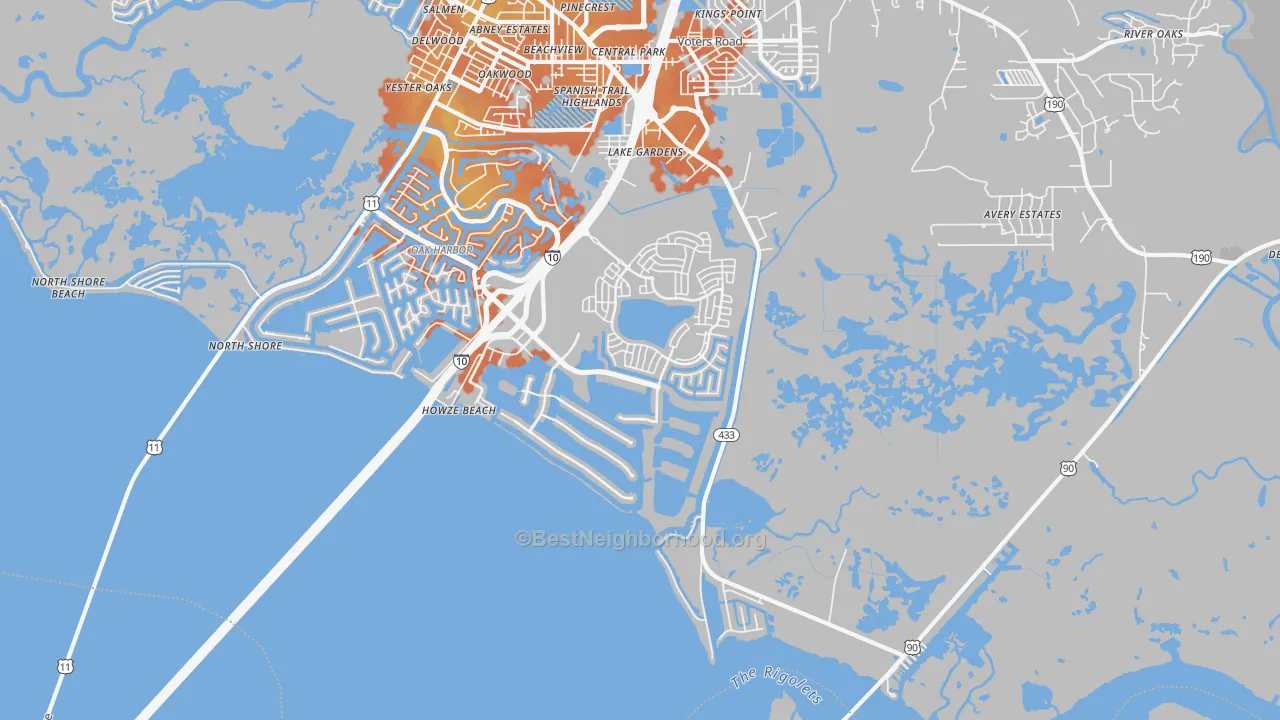 Bike Grade map of North Shore, LA