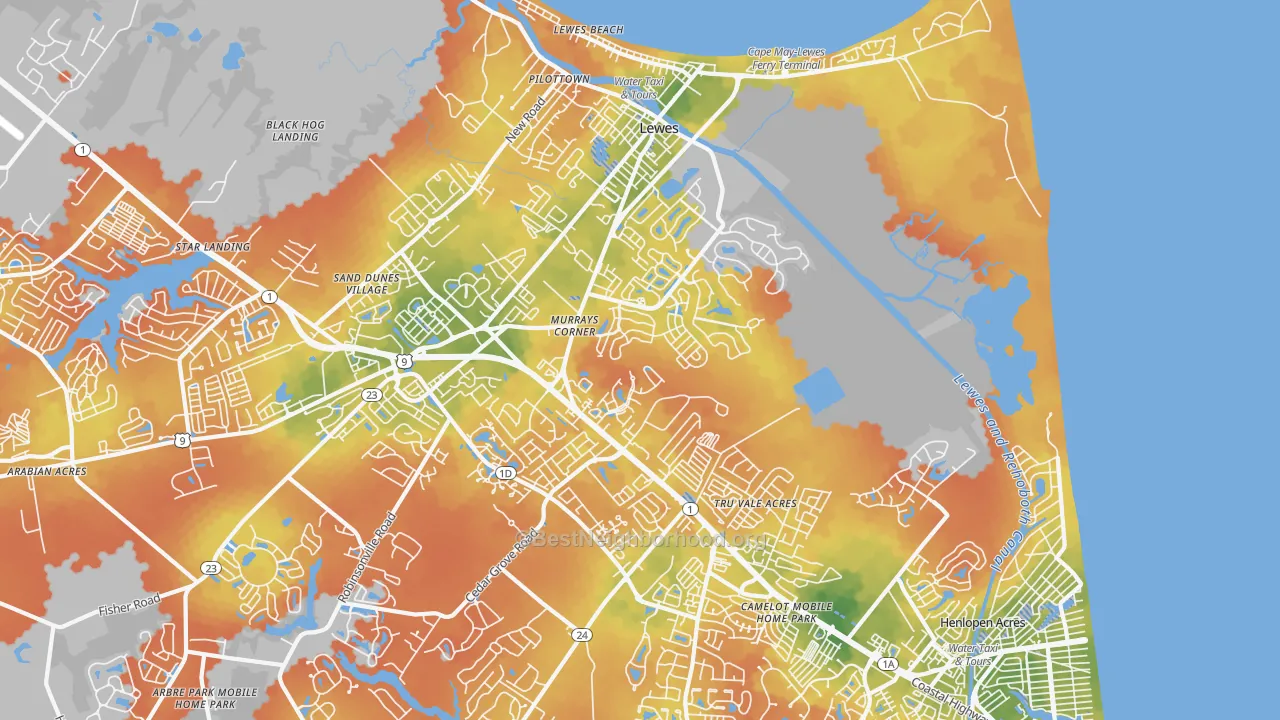 Bike Grade map of North Shores, DE