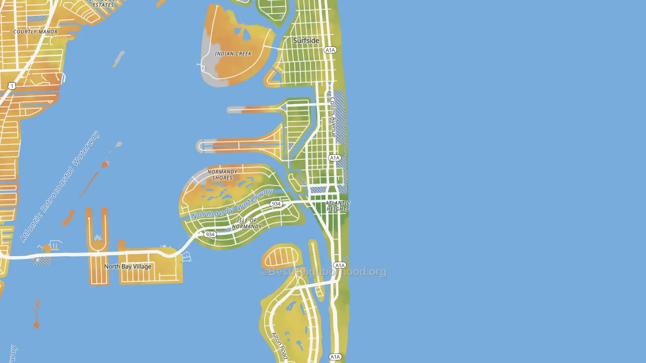 Bike Grade map of North Shores, North Bay Village, FL