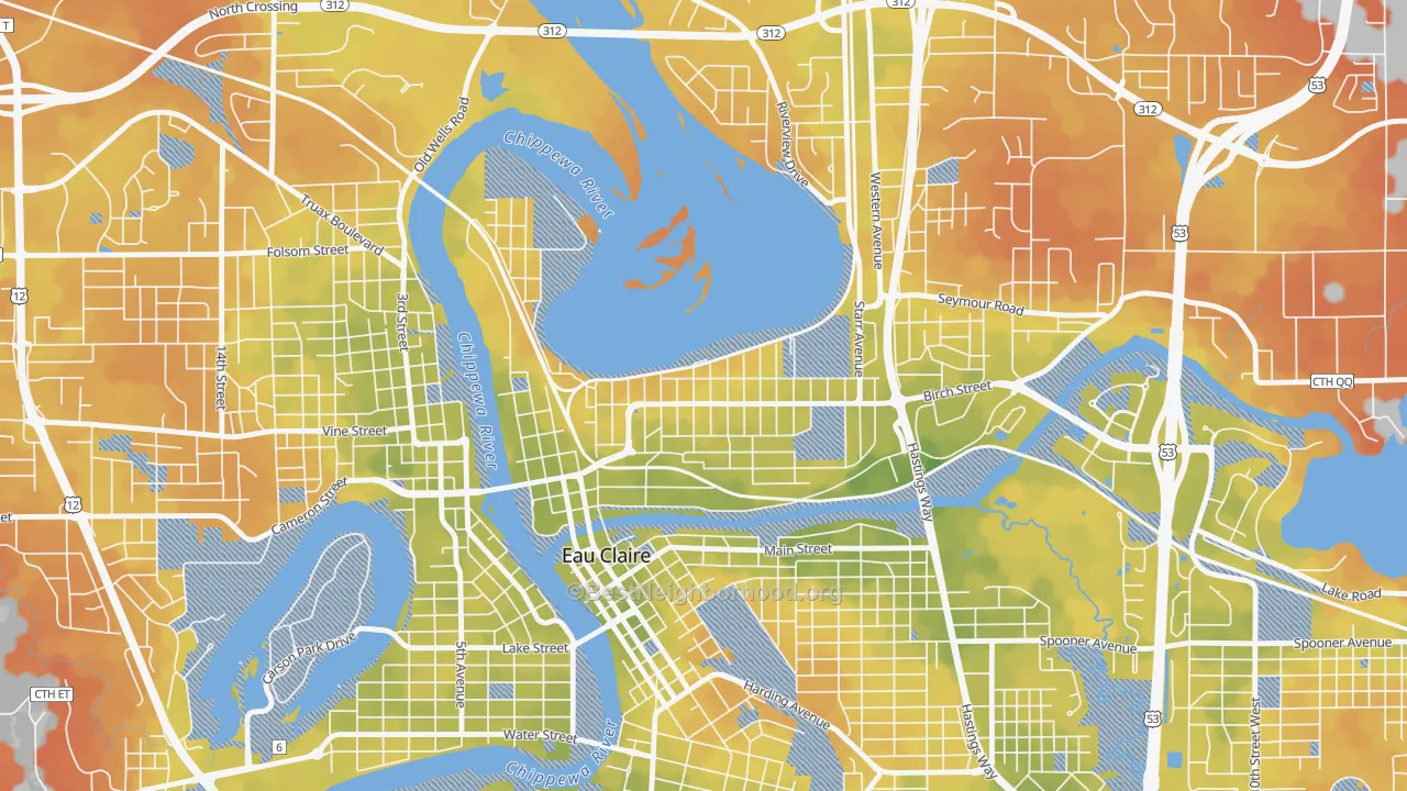 Bike Grade map of North Side Hill, Eau Claire, WI