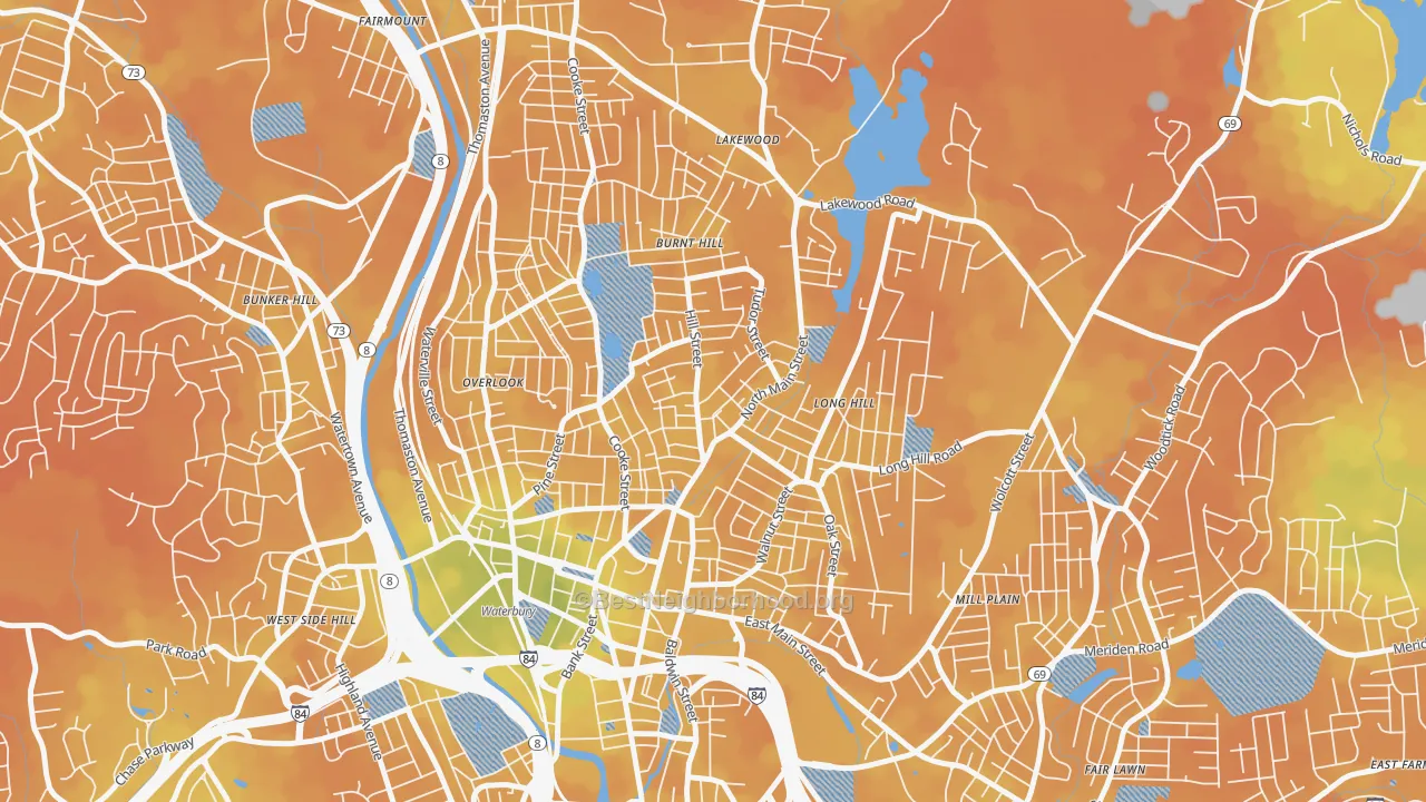 Bike Grade map of North Square, Waterbury, CT