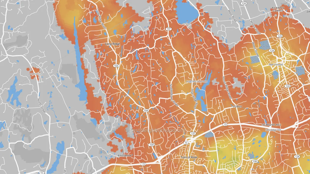 Bike Grade map of North Stamford, Stamford, CT