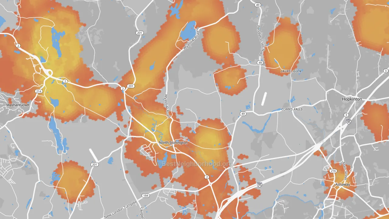 Bike Grade map of North Stonington, CT