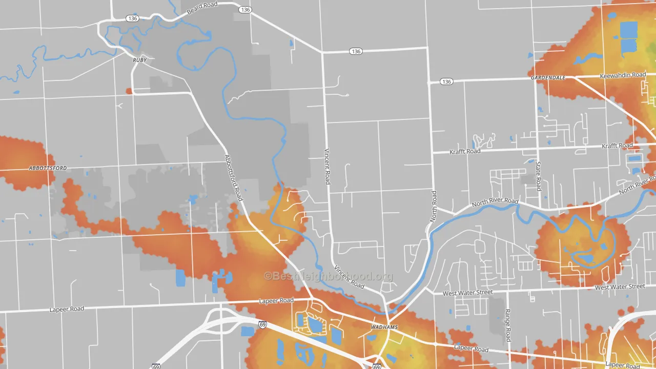 Bike Grade map of North Street, MI