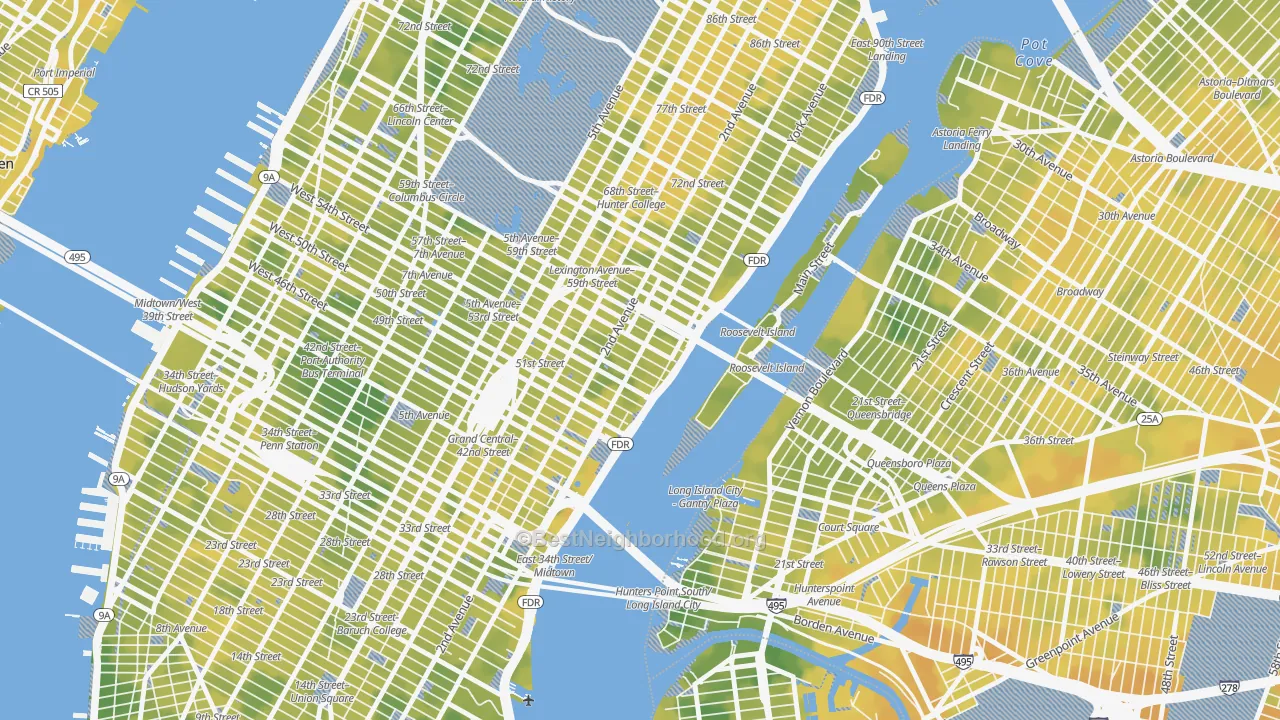 Bike Grade map of North Sutton Area, Manhattan, NY