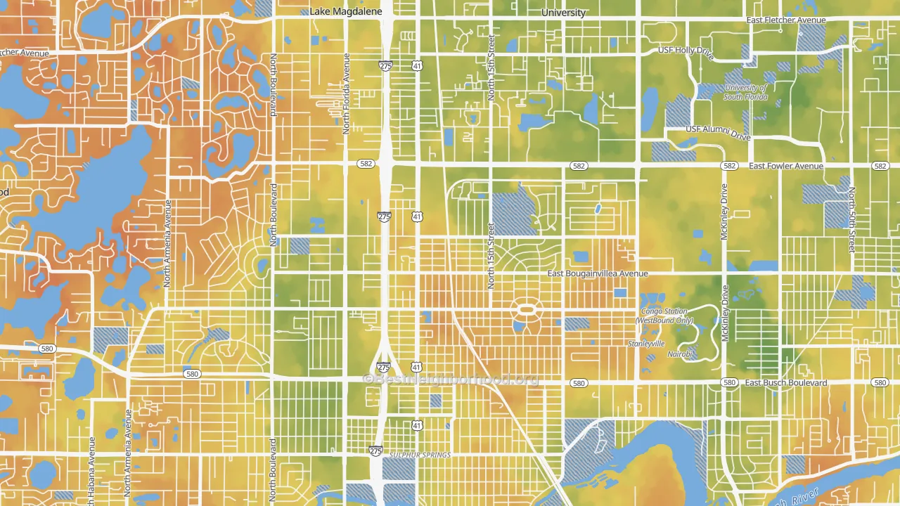 Bike Grade map of North Tampa, Tampa, FL