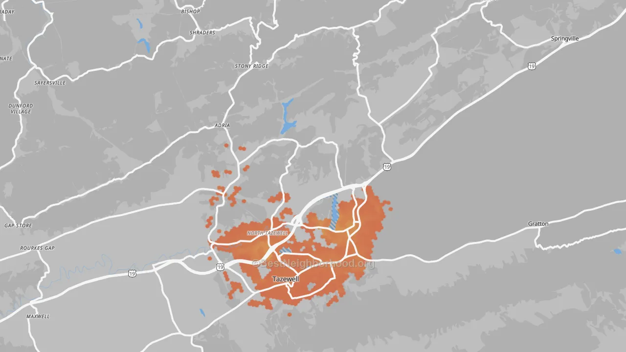 Bike Grade map of North Tazewell, VA