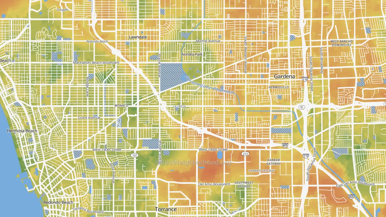 Bike Grade map of North Torrance, Torrance, CA