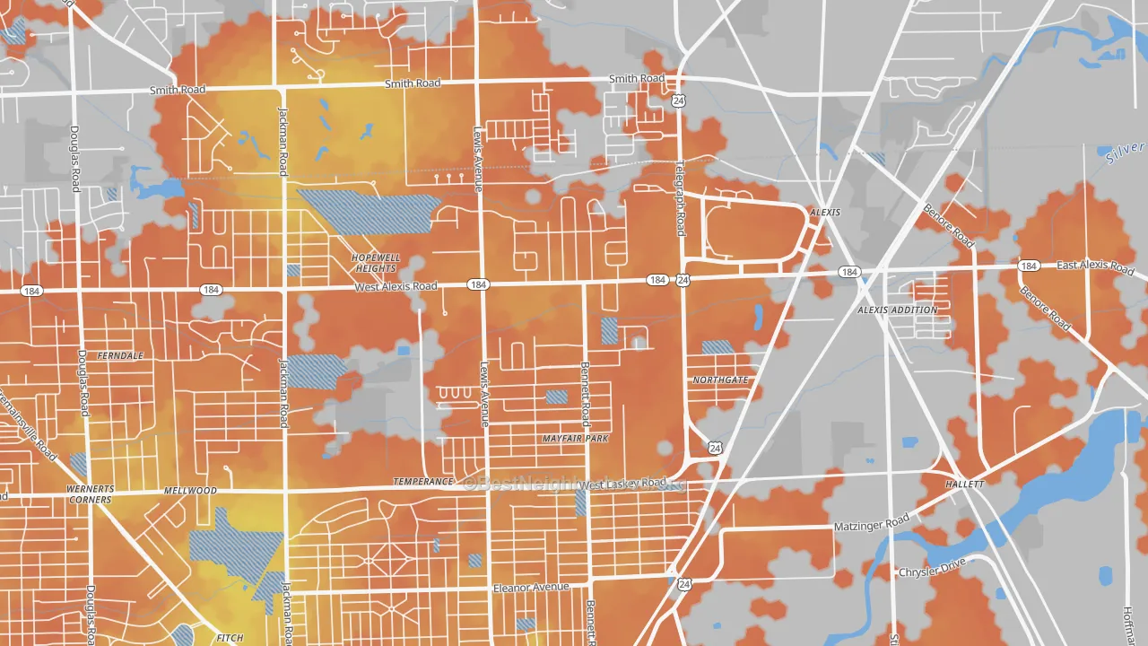 Bike Grade map of North Towne, Toledo, OH