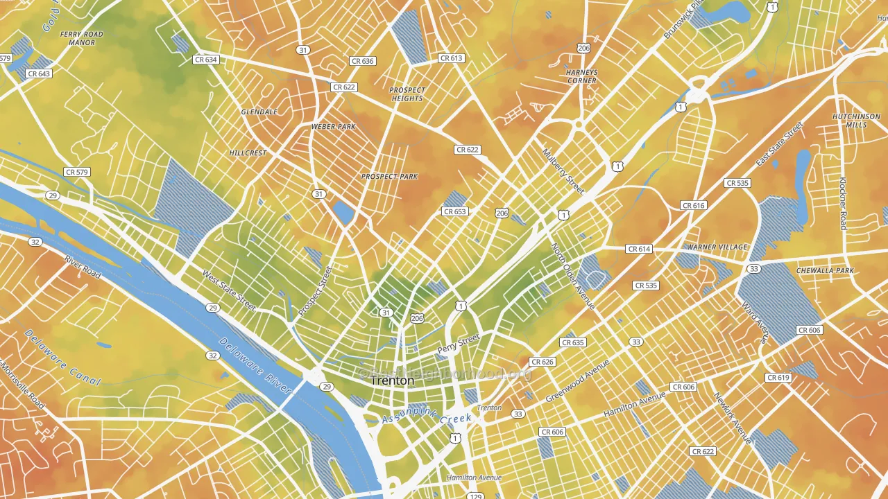 Bike Grade map of North Trenton, Trenton, NJ