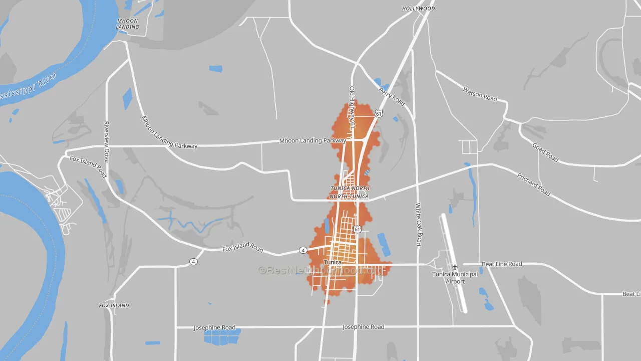 Bike Grade map of North Tunica, MS