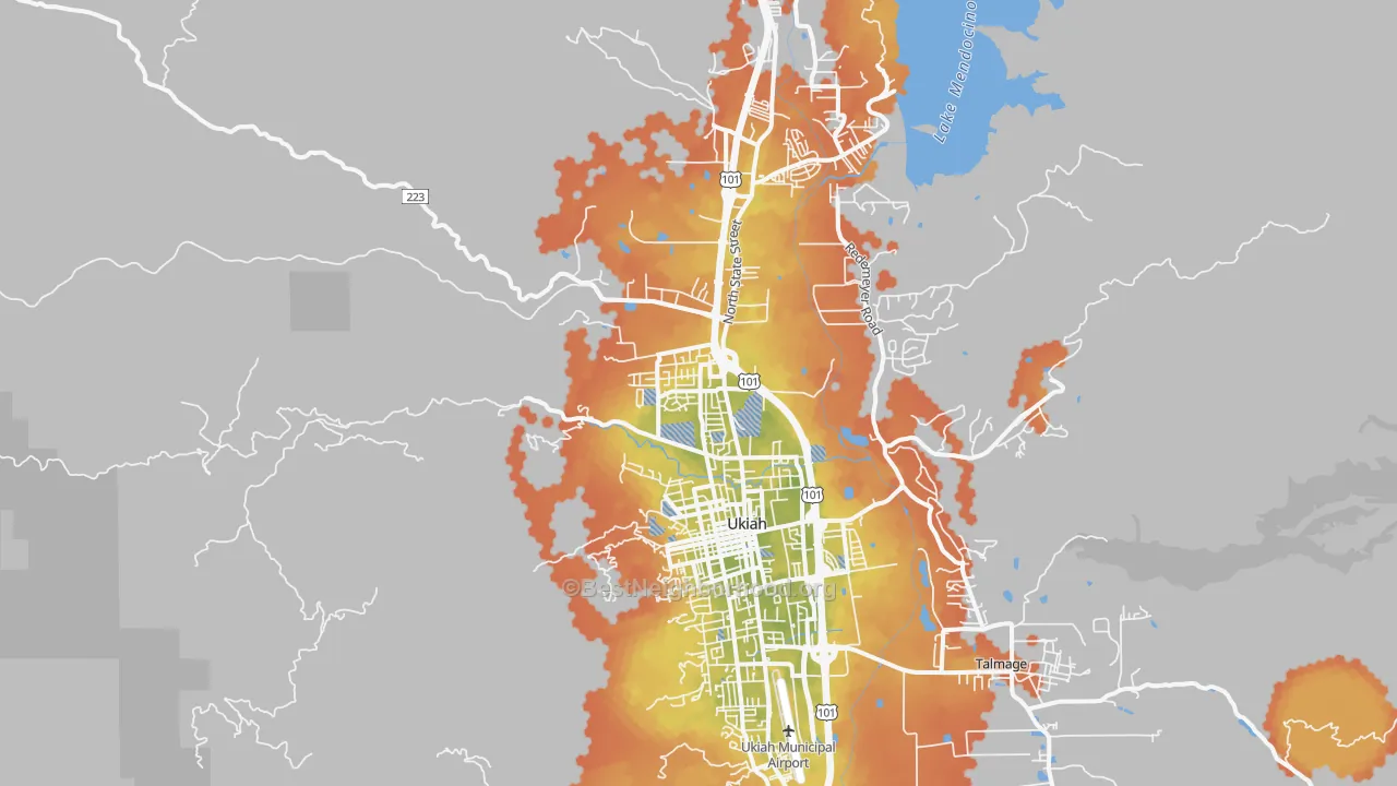 Bike Grade map of North Ukiah, Ukiah, CA