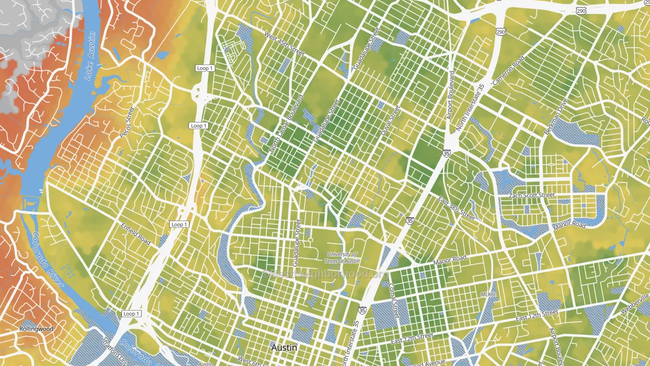 Bike Grade map of North University, Austin, TX