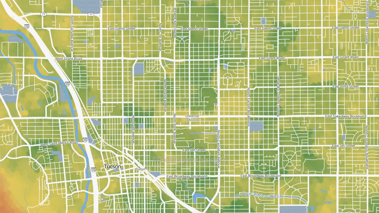 Bike Grade map of North University, Tucson, AZ