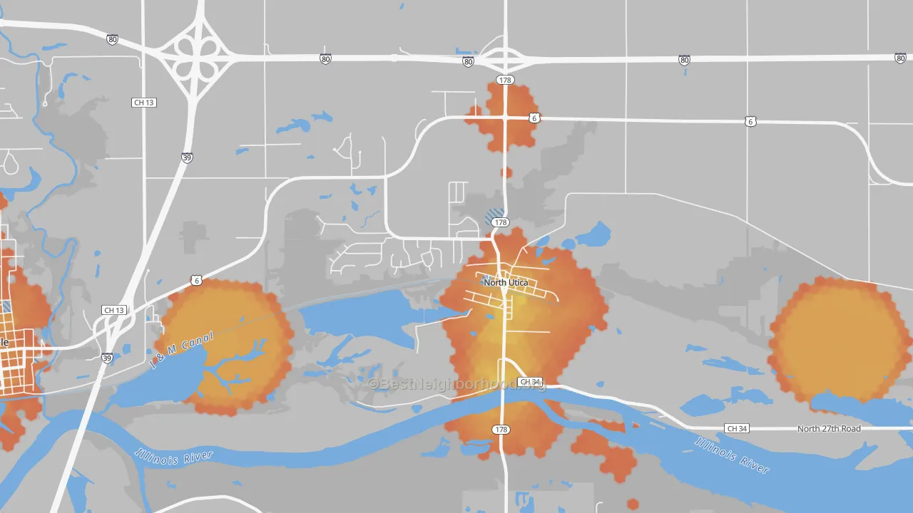 Bike Grade map of North Utica, IL