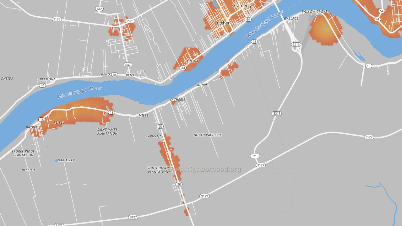 Bike Grade map of North Vacherie, LA
