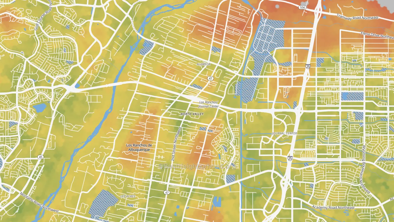 Bike Grade map of North Valley, NM