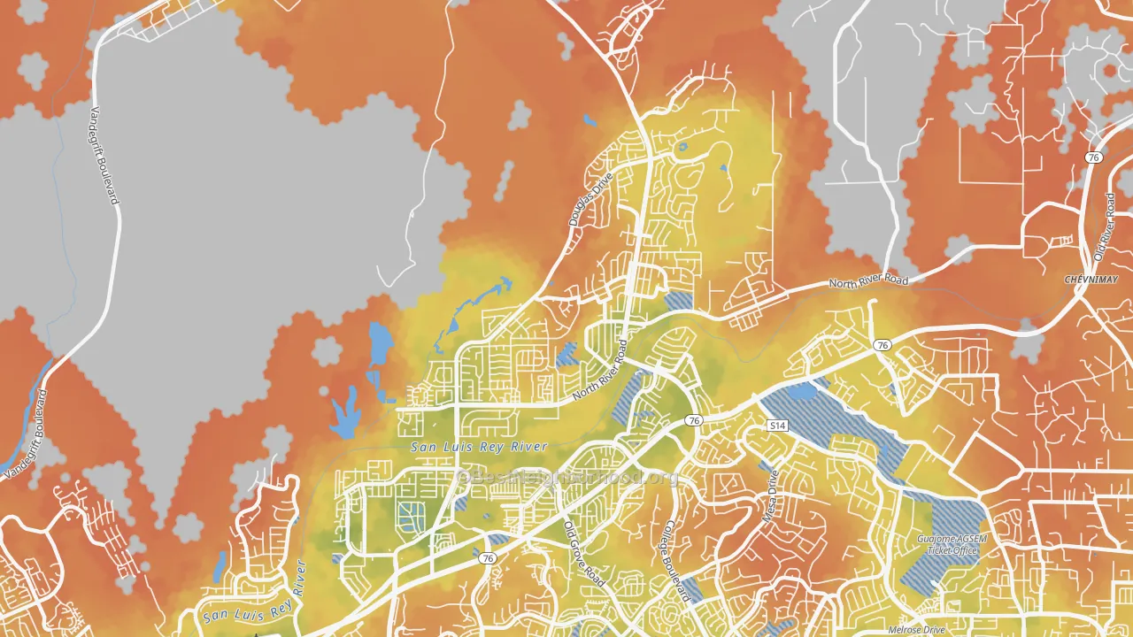 Bike Grade map of North Valley San Diego, Oceanside, CA