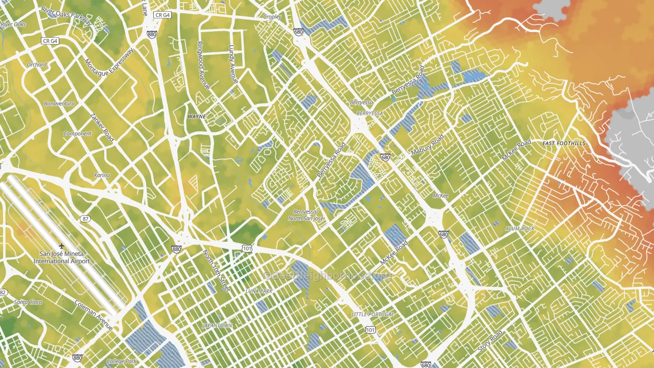Bike Grade map of North Valley, San Jose, CA