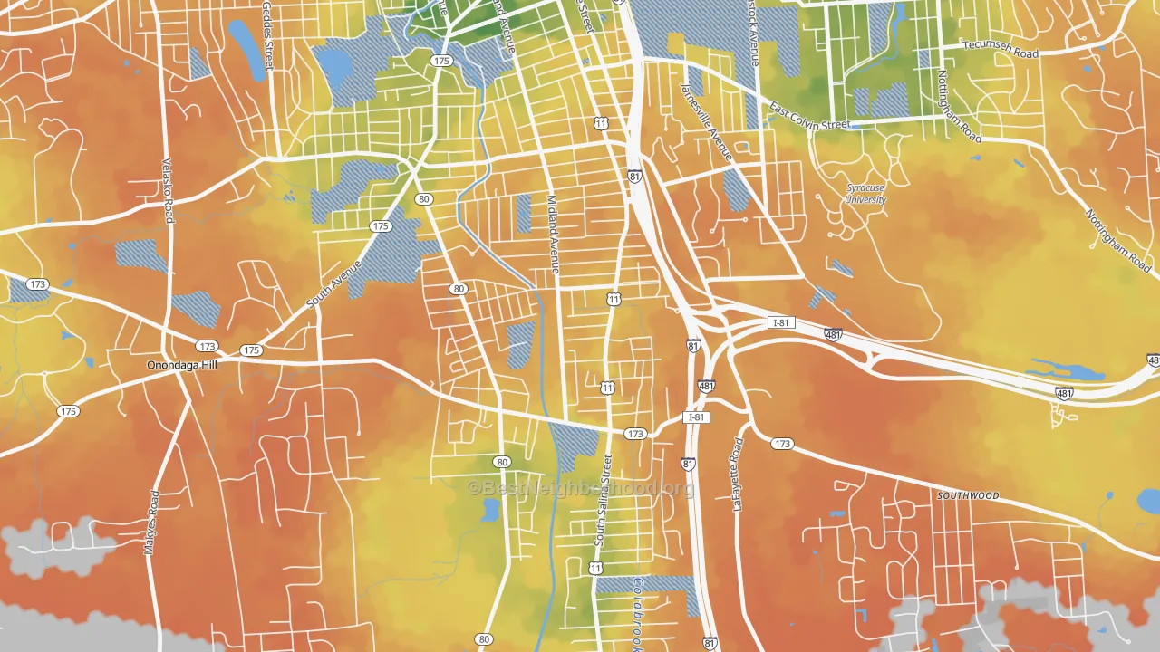 Bike Grade map of North Valley, Syracuse, NY