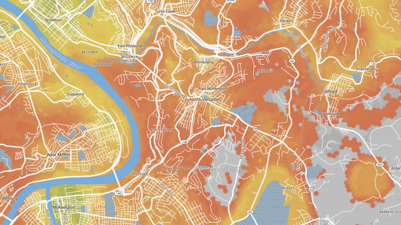 Bike Grade map of North Versailles, PA