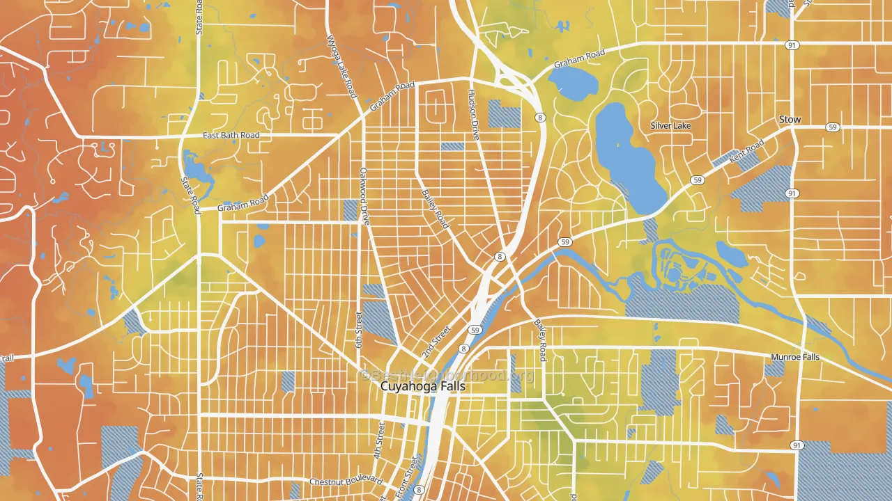Bike Grade map of North Village, Cuyahoga Falls, OH