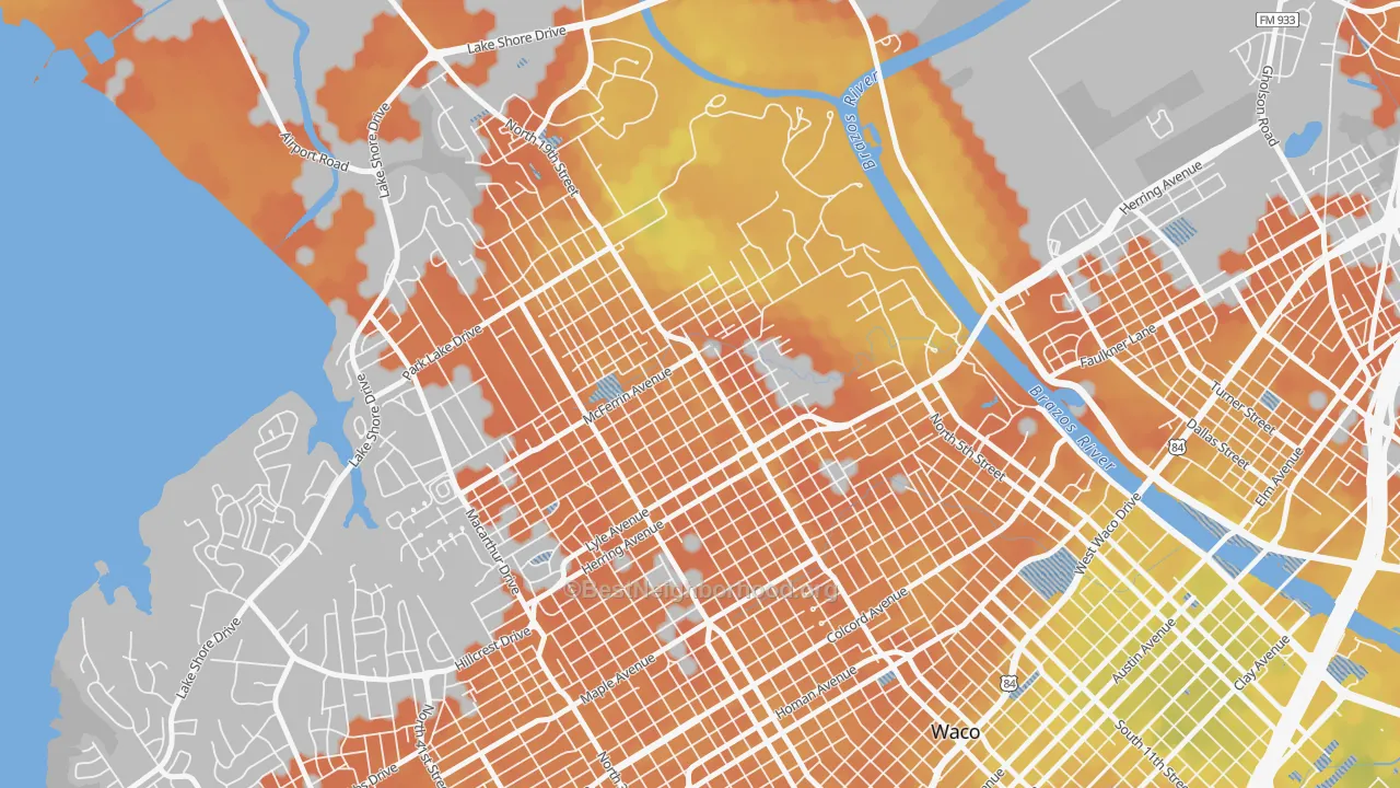 Bike Grade map of North Waco, Waco, TX