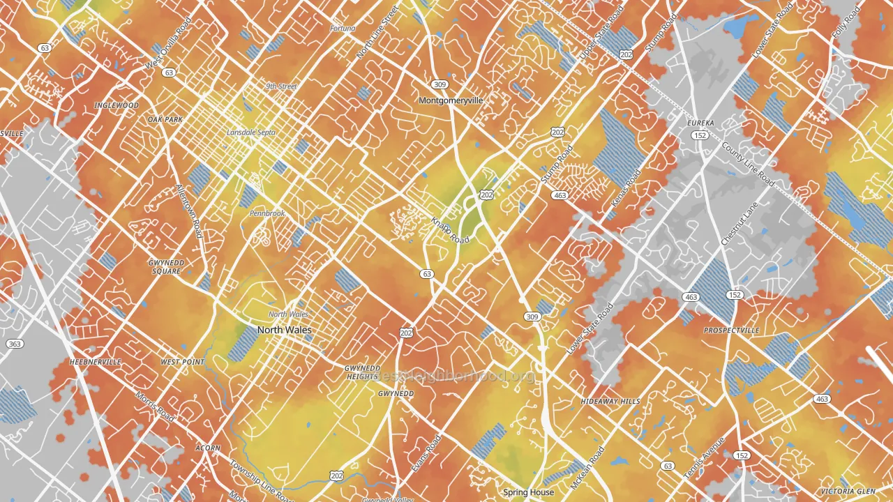 Bike Grade map of North Wales, PA