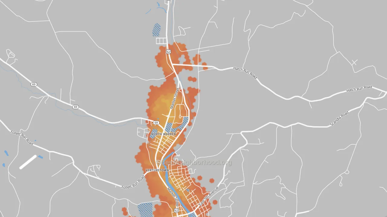 Bike Grade map of North Warren, PA