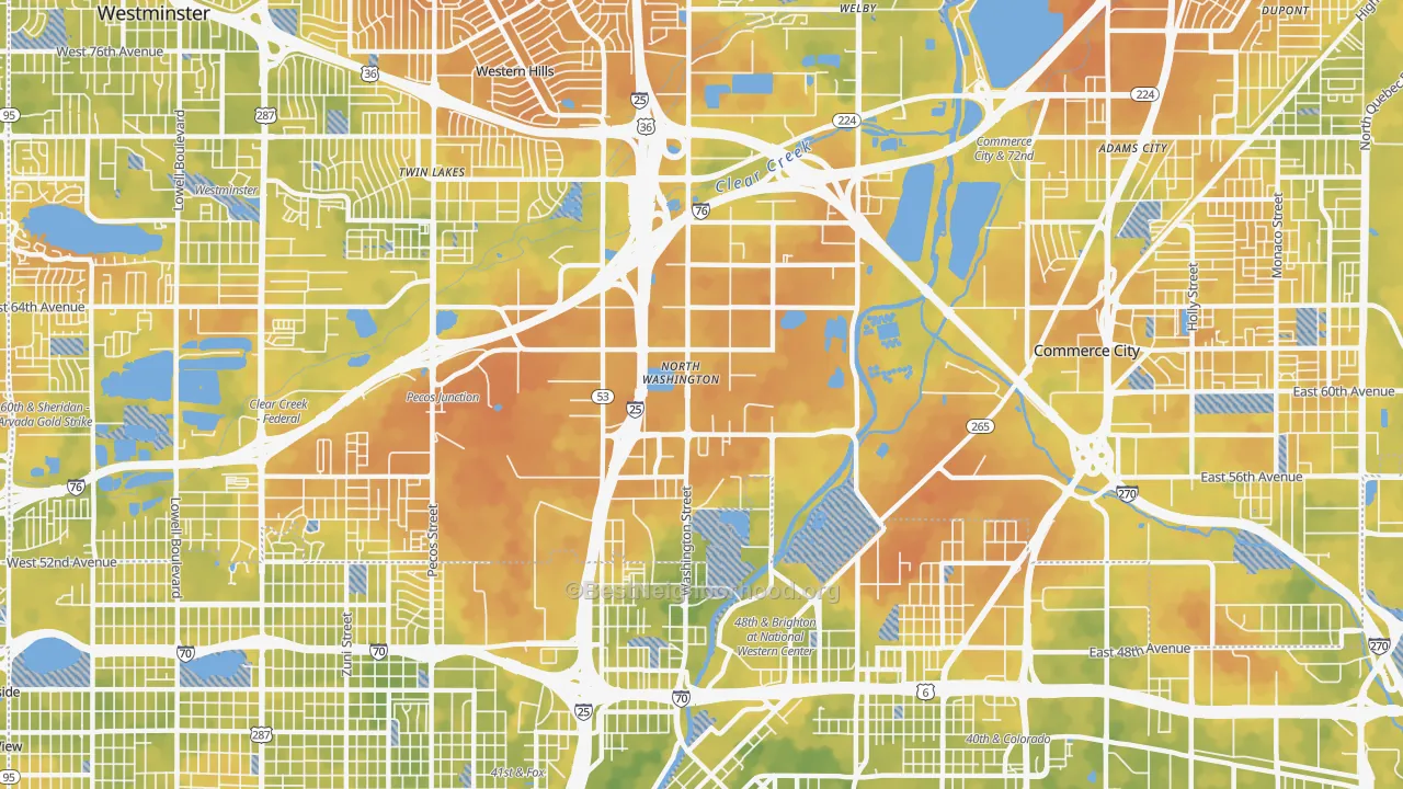 Bike Grade map of North Washington, CO