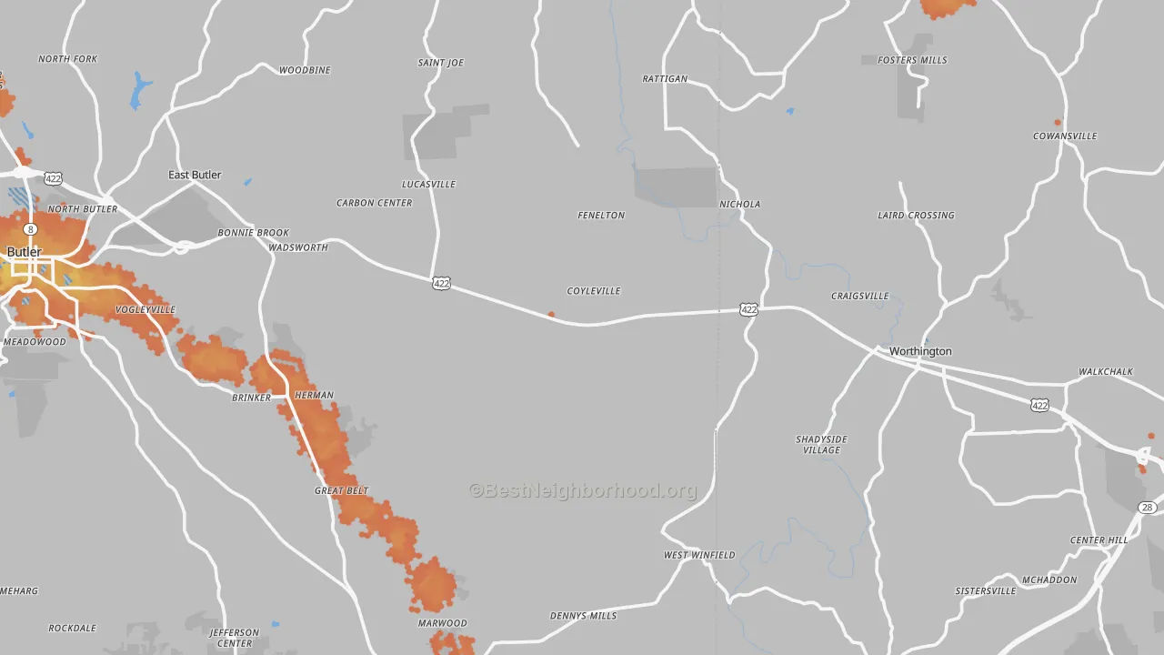 Bike Grade map of North Washington, PA