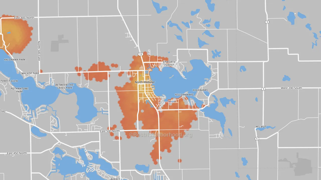 Bike Grade map of North Webster, IN