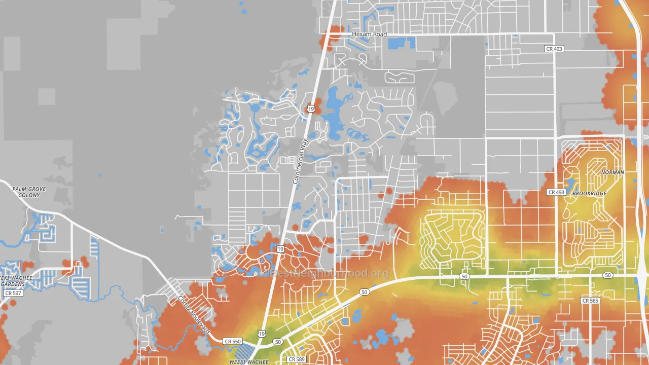 Bike Grade map of North Weeki Wachee, FL