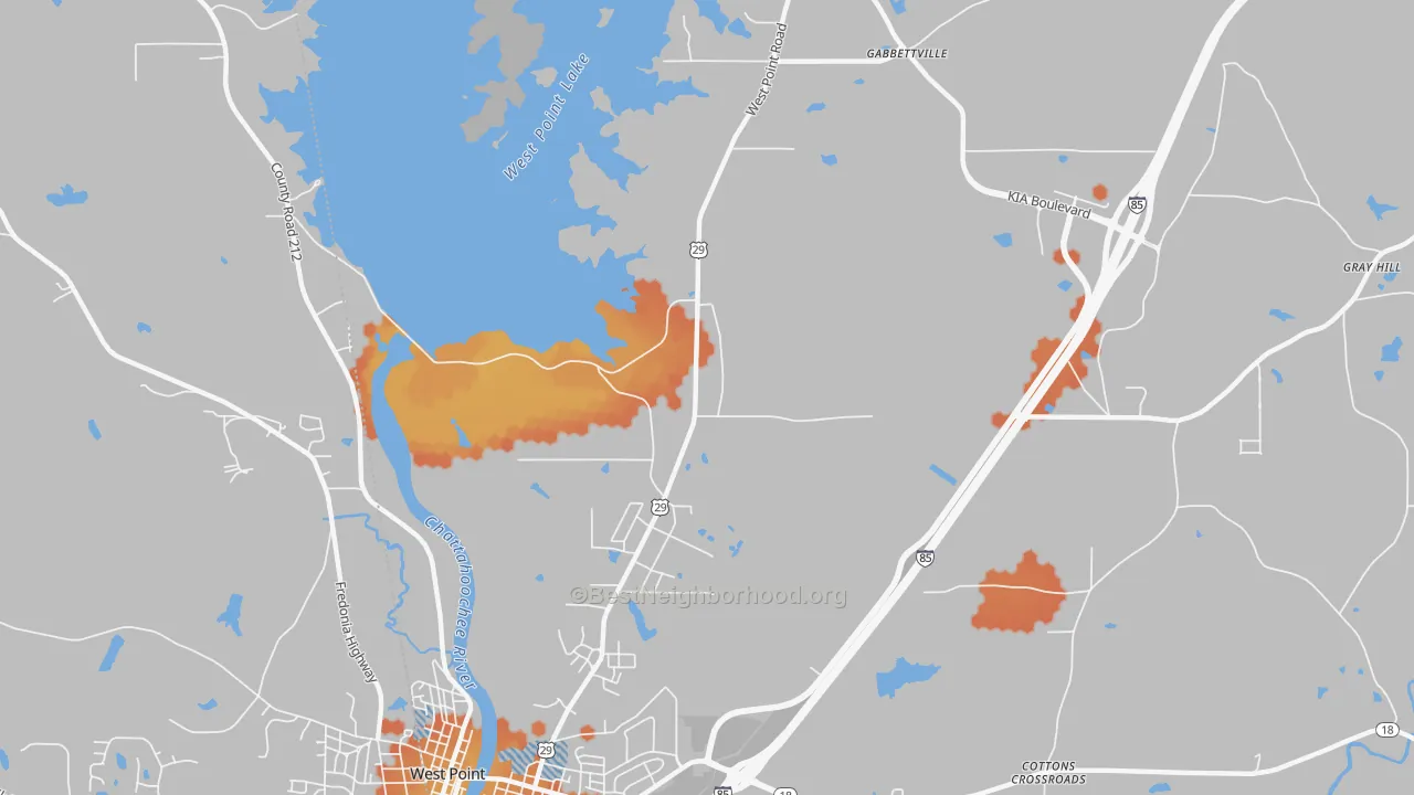Bike Grade map of North West Point, GA