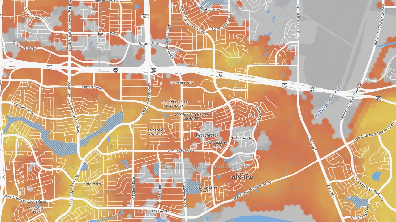 Bike Grade map of North Westchester Meadows, Grand Prairie, TX