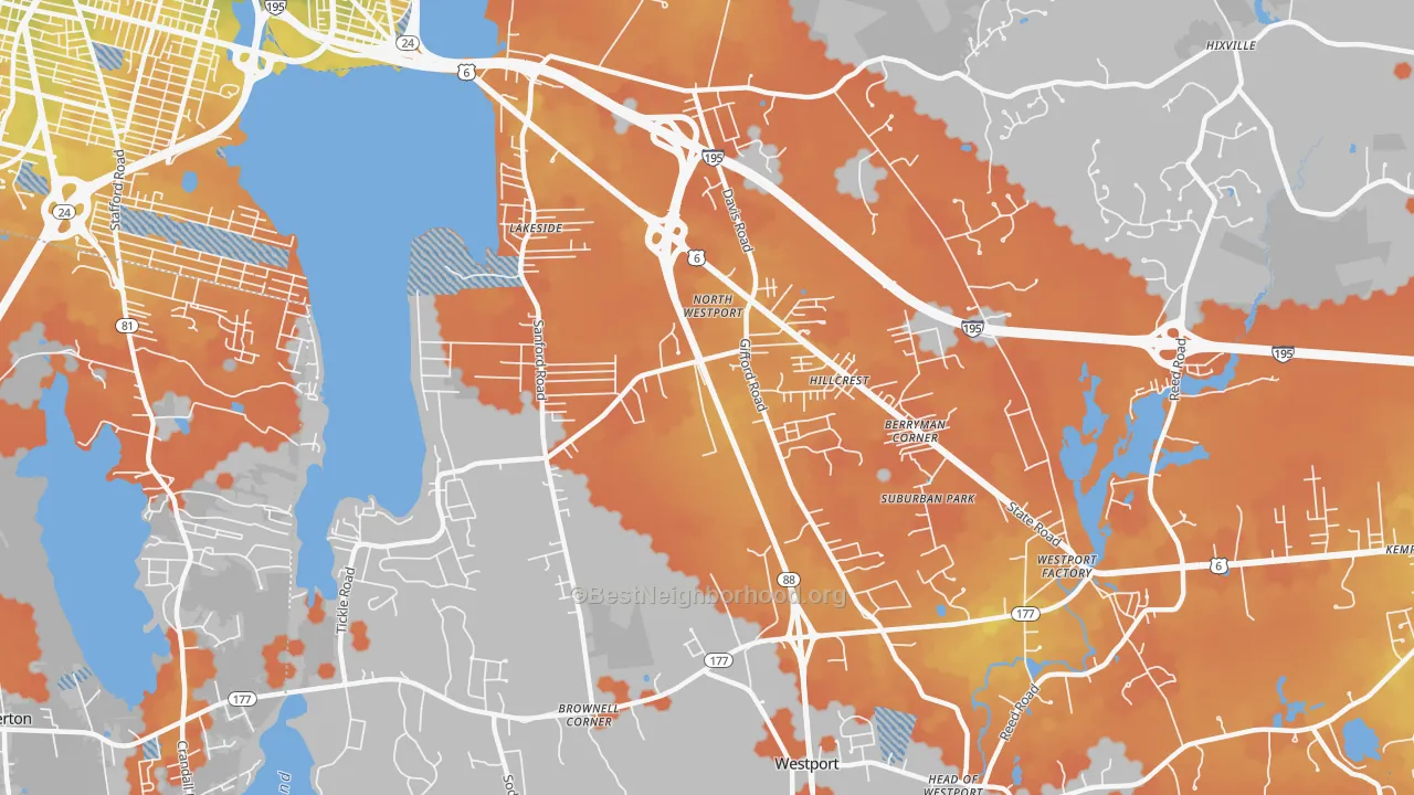 Bike Grade map of North Westport, MA