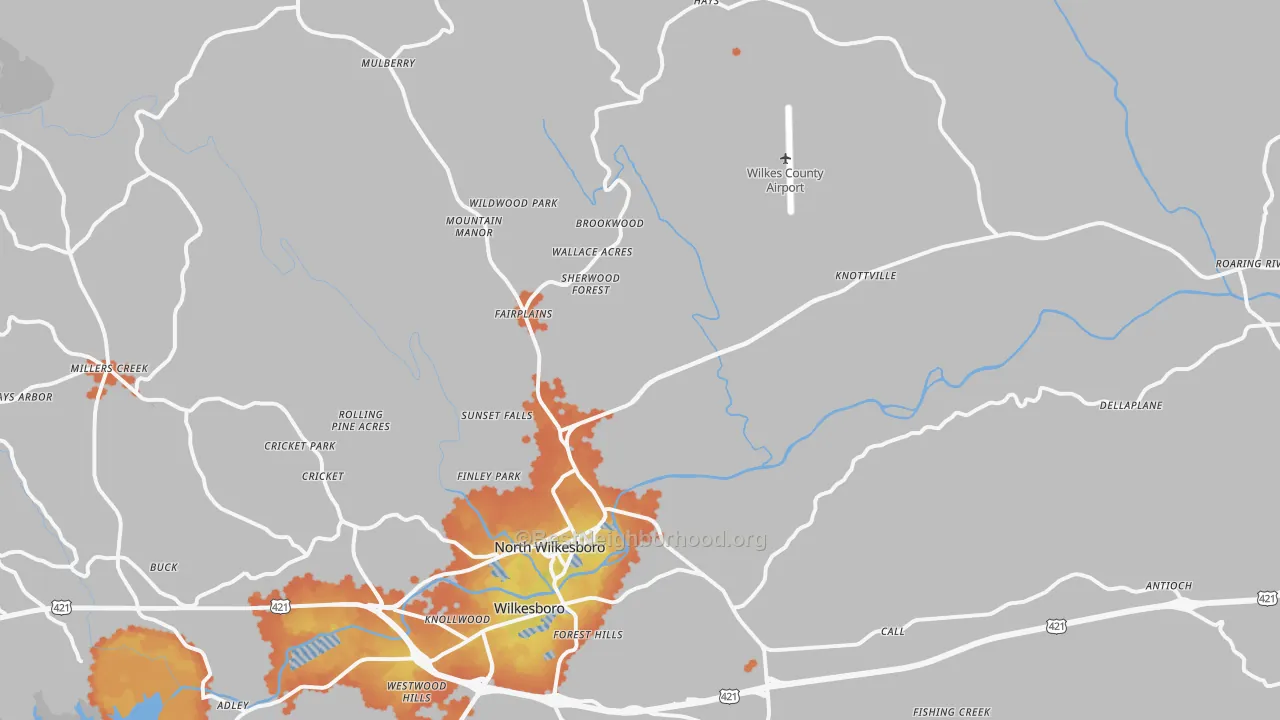 Bike Grade map of North Wilkesboro, NC