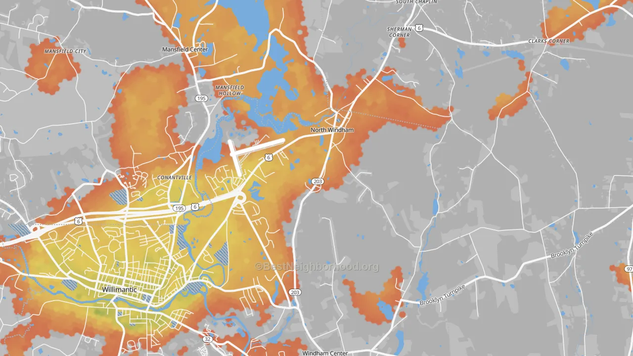 Bike Grade map of North Windham, CT