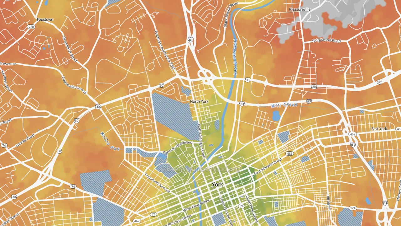 Bike Grade map of North York, PA