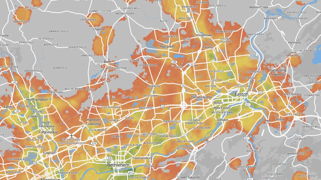 Bike Grade map of Northampton County, PA